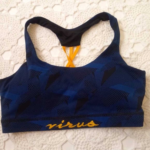 Virus Other - Virus Small Women Blue Sport Bra Racer Back Removable Padding Blue Yellow EUC